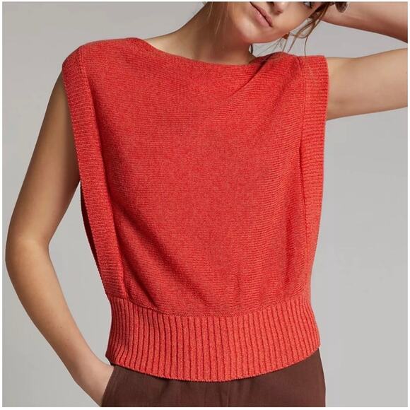 Anthropologie Tops - Anthropologie Coral Red Knit Sleeveless Top